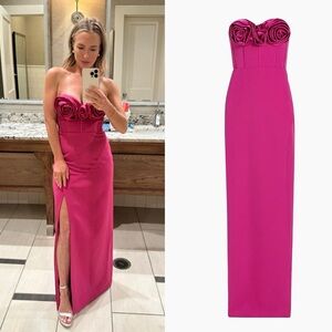 Monique Lhuillier Stella Rosette Strapless Corset Maxi Dress Fuchsia Sz 4